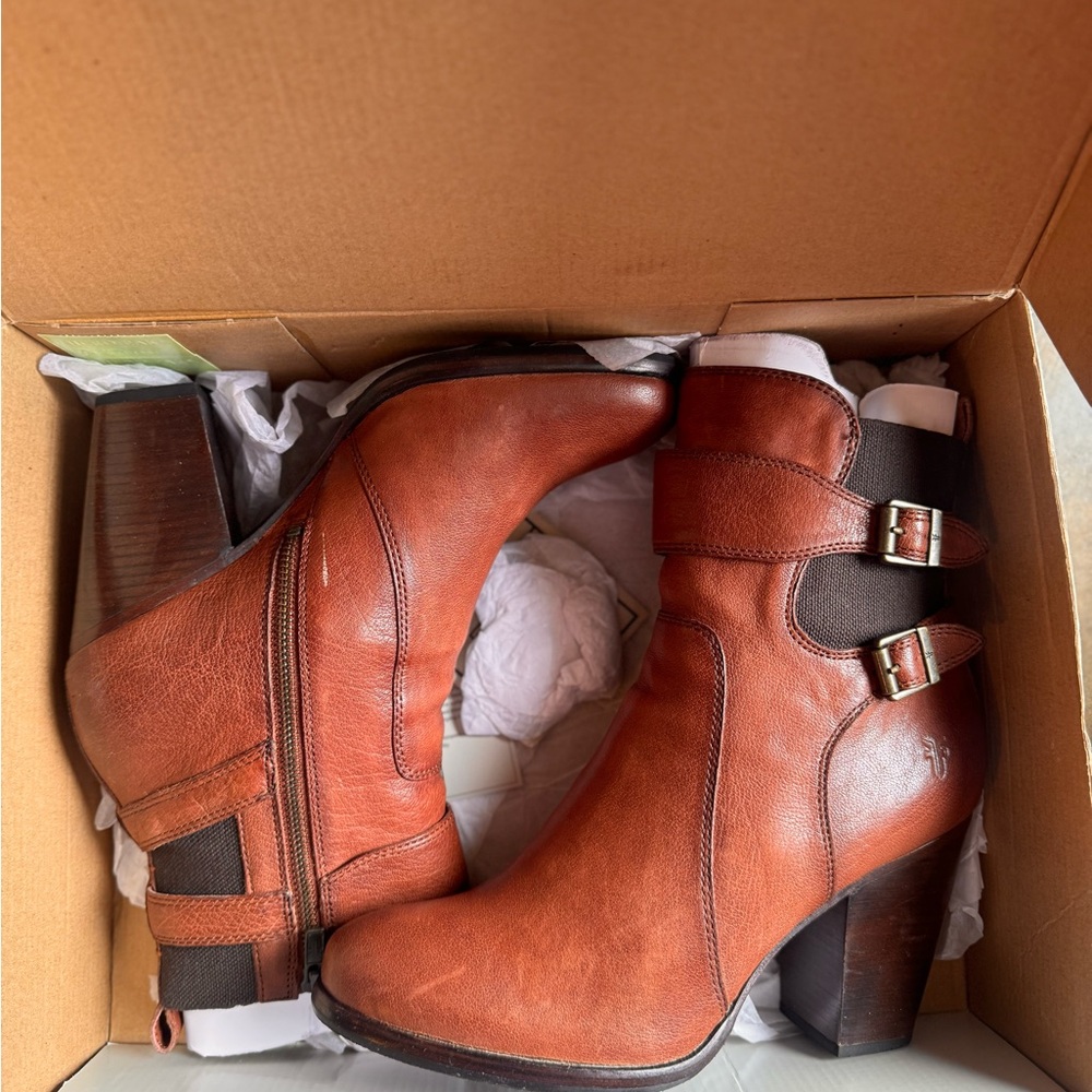 Frye Cognac Leather Heeled Boots